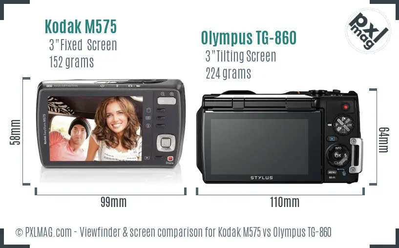 Kodak M575 vs Olympus TG-860 Screen and Viewfinder comparison