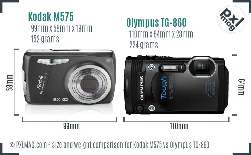 Kodak M575 vs Olympus TG-860 size comparison