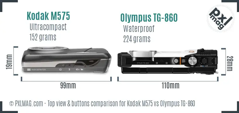 Kodak M575 vs Olympus TG-860 top view buttons comparison