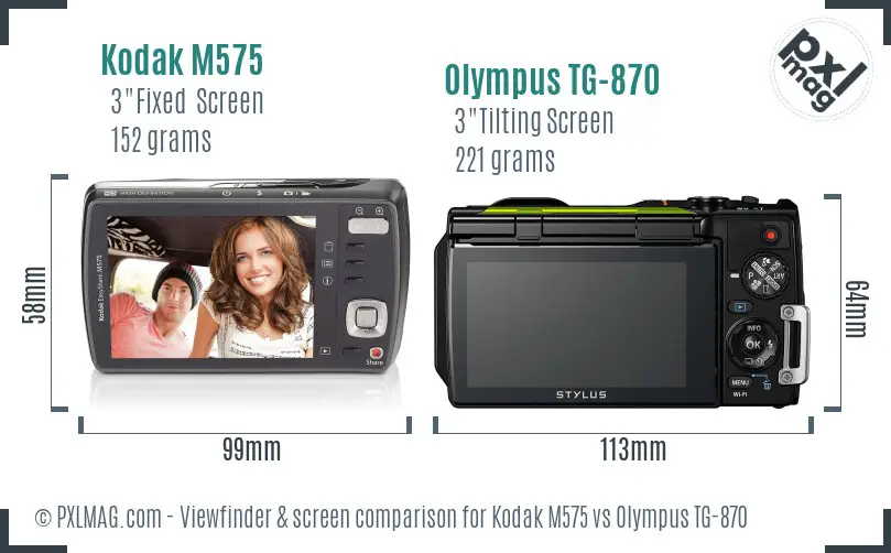 Kodak M575 vs Olympus TG-870 Screen and Viewfinder comparison