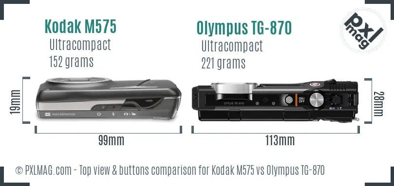 Kodak M575 vs Olympus TG-870 top view buttons comparison