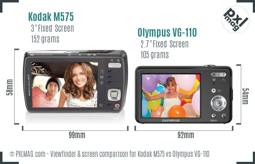 Kodak M575 vs Olympus VG-110 Screen and Viewfinder comparison