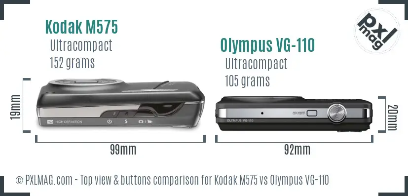 Kodak M575 vs Olympus VG-110 top view buttons comparison