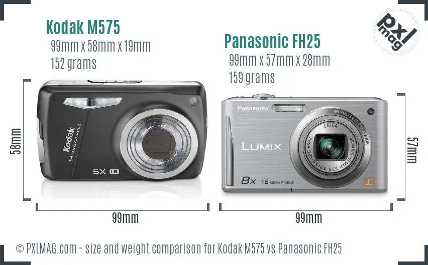 Kodak M575 vs Panasonic FH25 size comparison