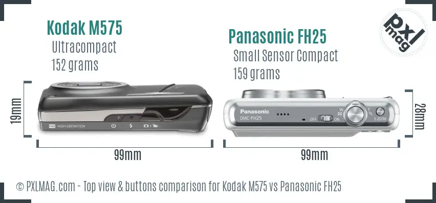 Kodak M575 vs Panasonic FH25 top view buttons comparison