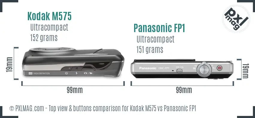 Kodak M575 vs Panasonic FP1 top view buttons comparison
