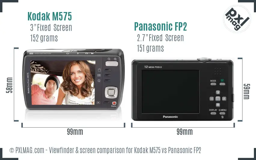 Kodak M575 vs Panasonic FP2 Screen and Viewfinder comparison