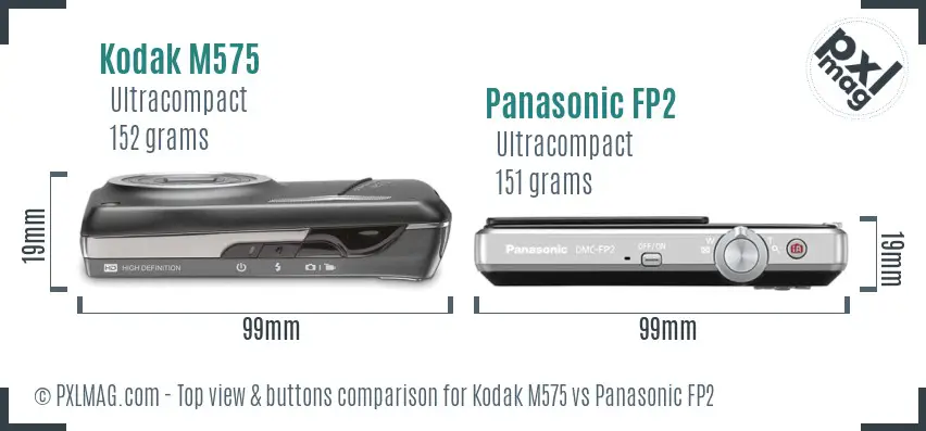 Kodak M575 vs Panasonic FP2 top view buttons comparison