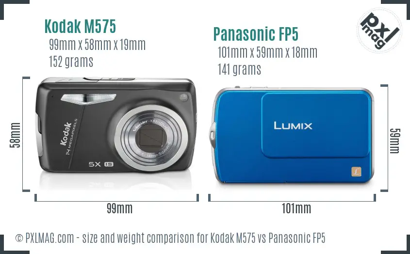 Kodak M575 vs Panasonic FP5 size comparison