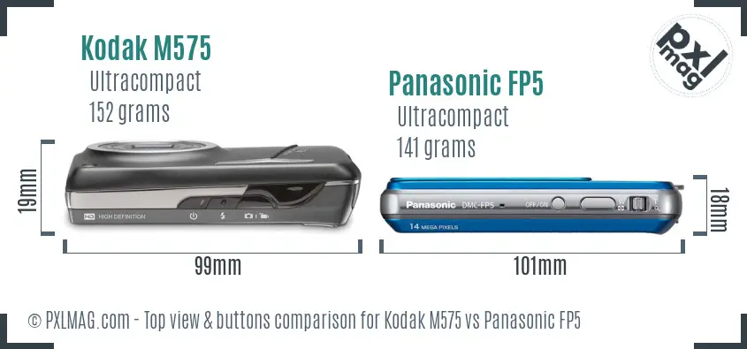 Kodak M575 vs Panasonic FP5 top view buttons comparison