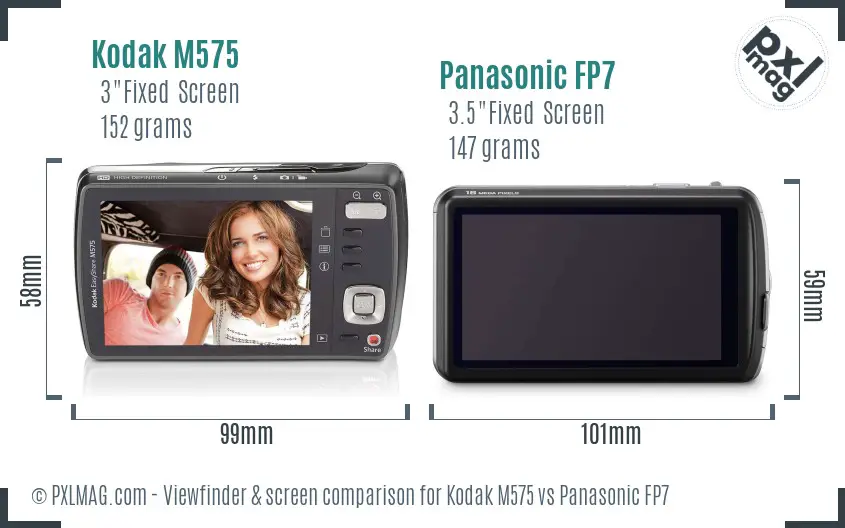 Kodak M575 vs Panasonic FP7 Screen and Viewfinder comparison