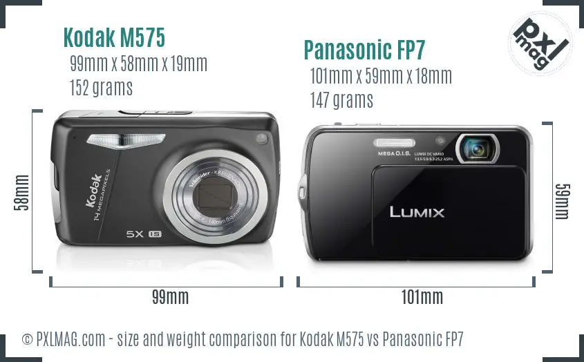 Kodak M575 vs Panasonic FP7 size comparison