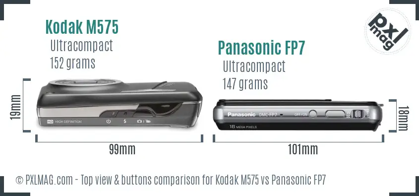 Kodak M575 vs Panasonic FP7 top view buttons comparison