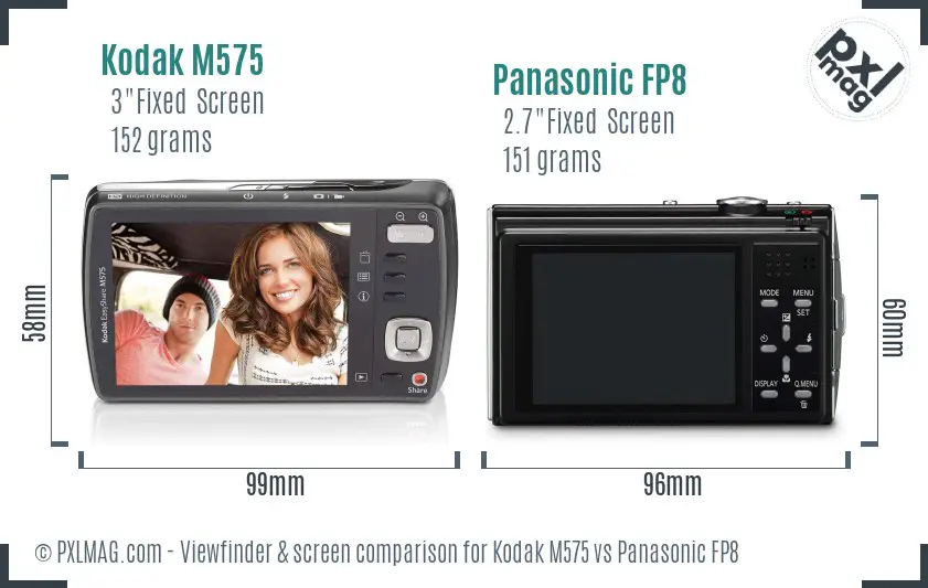 Kodak M575 vs Panasonic FP8 Screen and Viewfinder comparison
