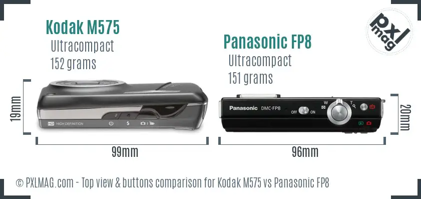 Kodak M575 vs Panasonic FP8 top view buttons comparison