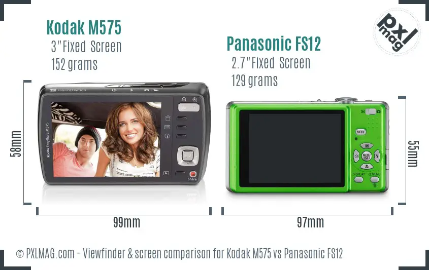 Kodak M575 vs Panasonic FS12 Screen and Viewfinder comparison