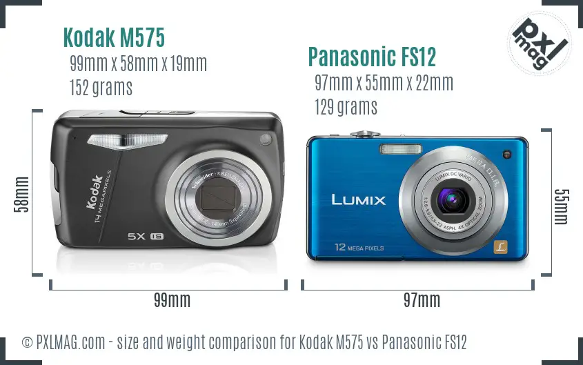 Kodak M575 vs Panasonic FS12 size comparison