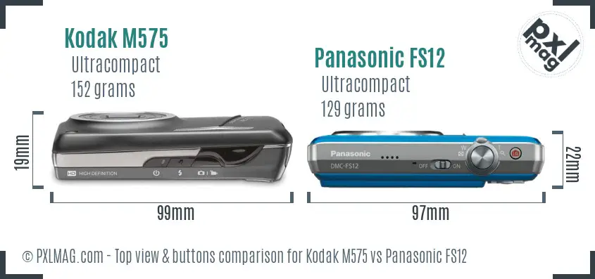 Kodak M575 vs Panasonic FS12 top view buttons comparison