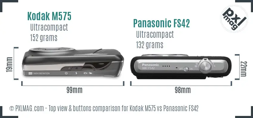 Kodak M575 vs Panasonic FS42 top view buttons comparison