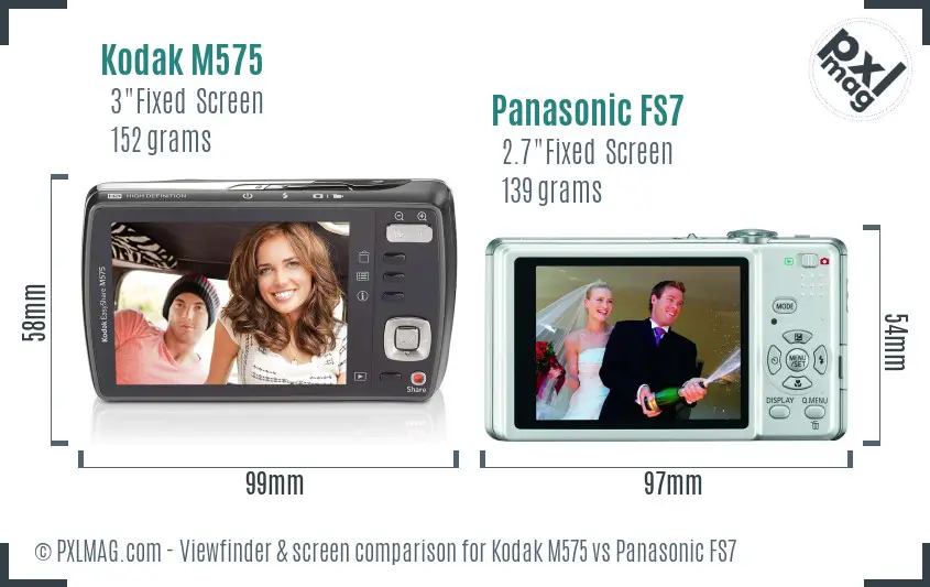 Kodak M575 vs Panasonic FS7 Screen and Viewfinder comparison