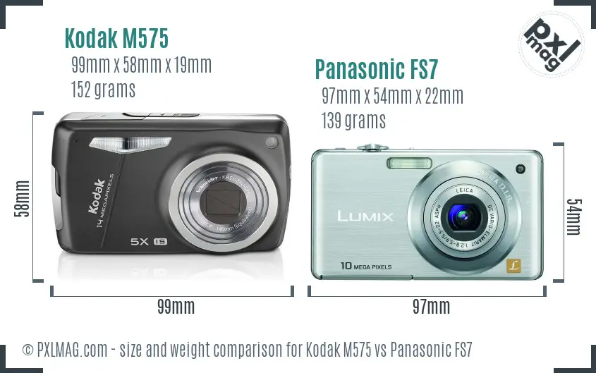 Kodak M575 vs Panasonic FS7 size comparison