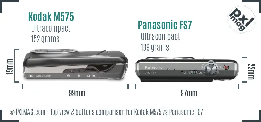 Kodak M575 vs Panasonic FS7 top view buttons comparison