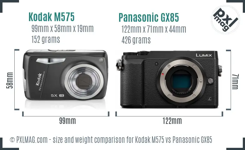 Kodak M575 vs Panasonic GX85 size comparison