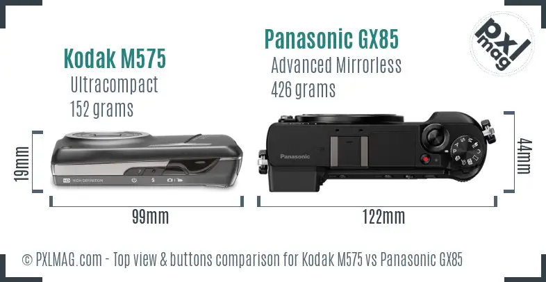 Kodak M575 vs Panasonic GX85 top view buttons comparison