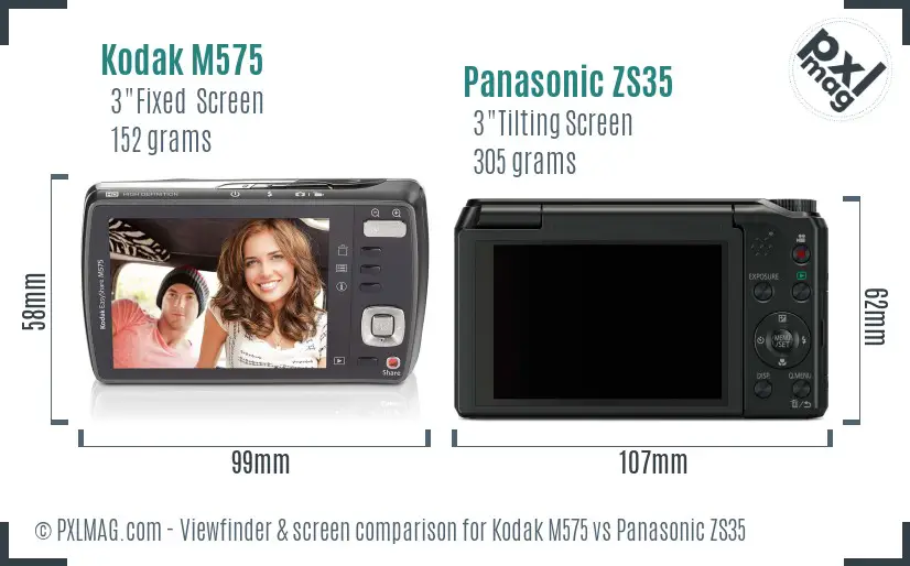 Kodak M575 vs Panasonic ZS35 Screen and Viewfinder comparison