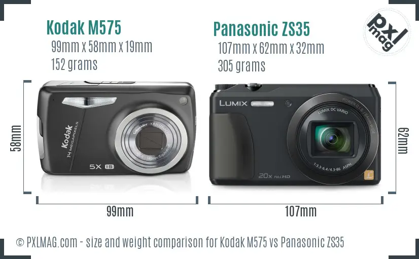 Kodak M575 vs Panasonic ZS35 size comparison