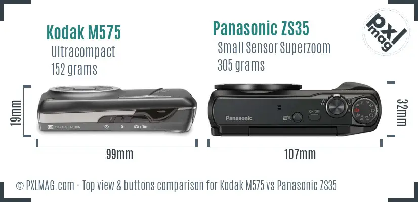 Kodak M575 vs Panasonic ZS35 top view buttons comparison