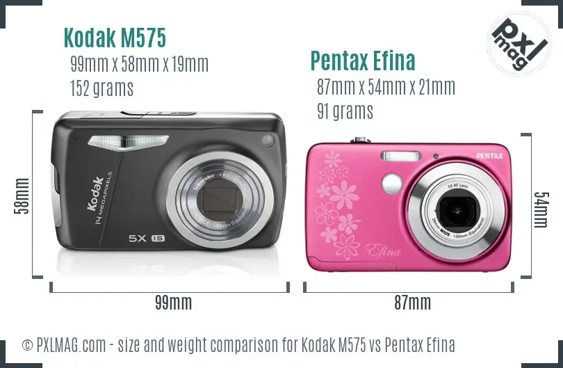Kodak M575 vs Pentax Efina size comparison