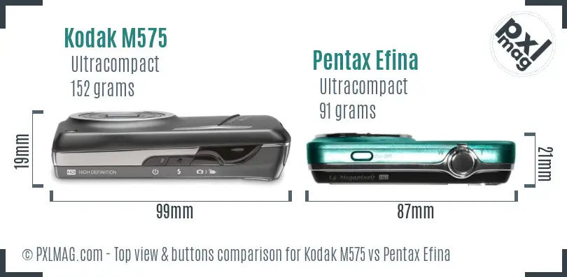 Kodak M575 vs Pentax Efina top view buttons comparison
