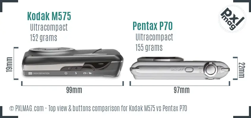 Kodak M575 vs Pentax P70 top view buttons comparison Kodak M575 vs Pentax P70 top view buttons comparison
