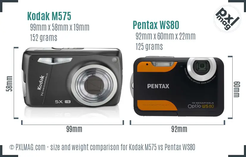 Kodak M575 vs Pentax WS80 size comparison