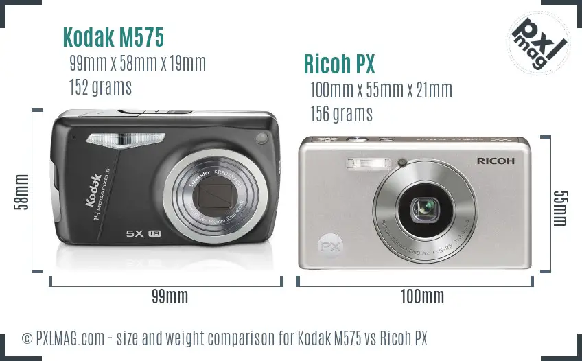 Kodak M575 vs Ricoh PX size comparison