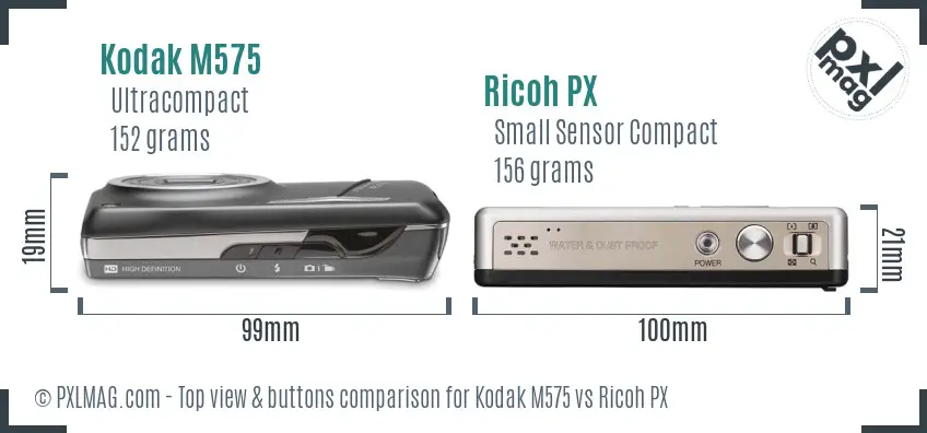 Kodak M575 vs Ricoh PX top view buttons comparison