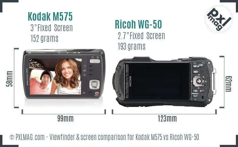 Kodak M575 vs Ricoh WG-50 Screen and Viewfinder comparison