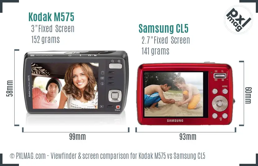 Kodak M575 vs Samsung CL5 Screen and Viewfinder comparison