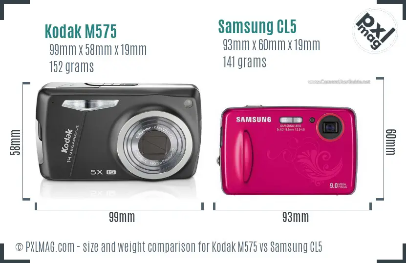 Kodak M575 vs Samsung CL5 size comparison