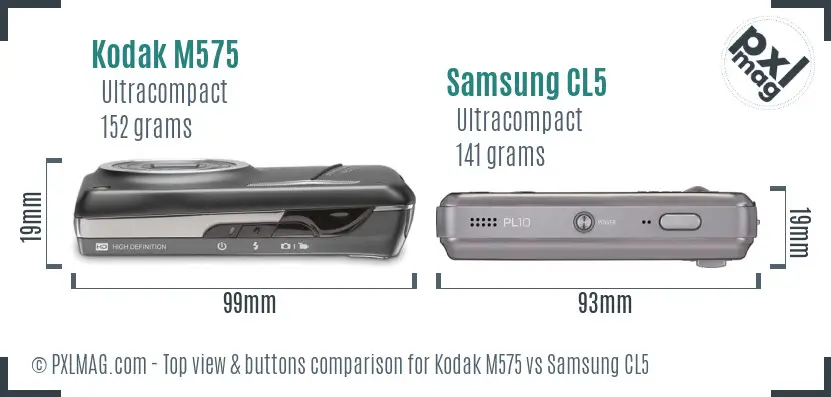 Kodak M575 vs Samsung CL5 top view buttons comparison