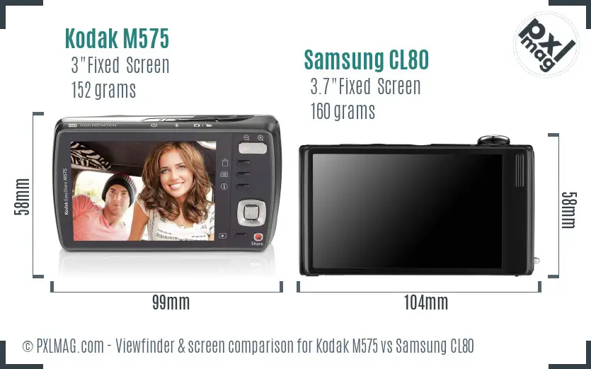 Kodak M575 vs Samsung CL80 Screen and Viewfinder comparison