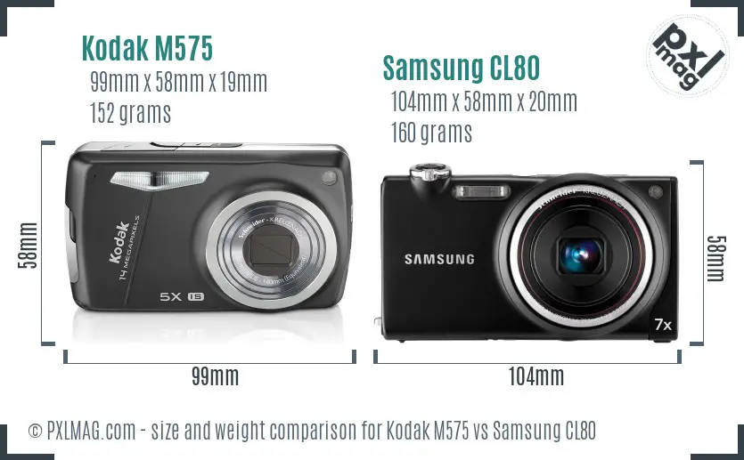 Kodak M575 vs Samsung CL80 size comparison