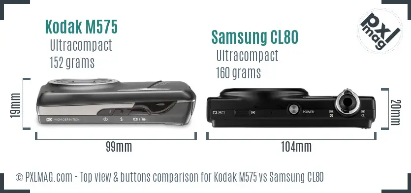 Kodak M575 vs Samsung CL80 top view buttons comparison