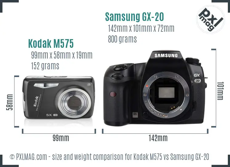 Kodak M575 vs Samsung GX-20 size comparison