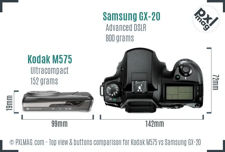 Kodak M575 vs Samsung GX-20 top view buttons comparison