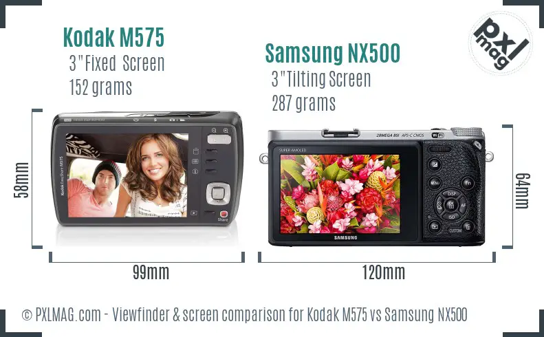 Kodak M575 vs Samsung NX500 Screen and Viewfinder comparison