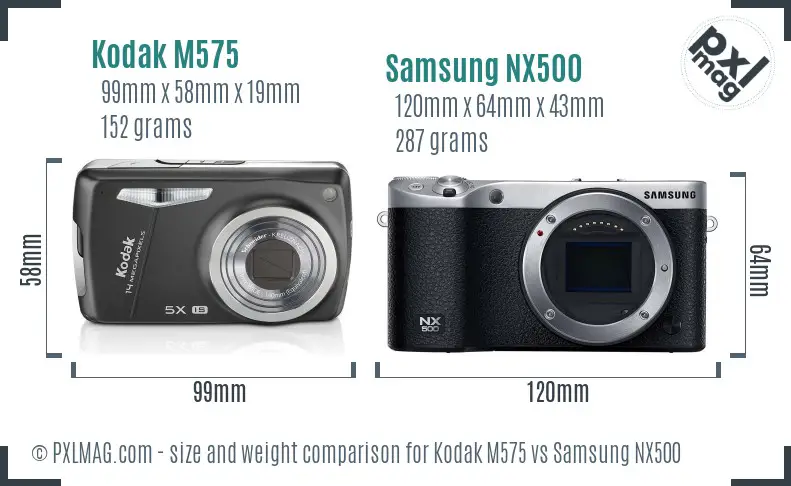 Kodak M575 vs Samsung NX500 size comparison