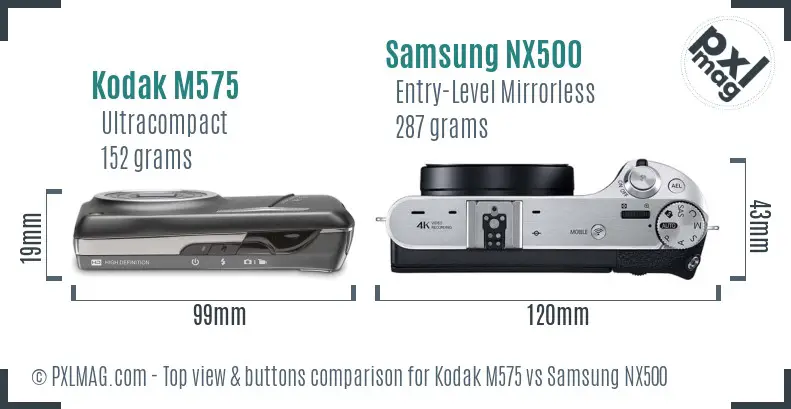 Kodak M575 vs Samsung NX500 top view buttons comparison
