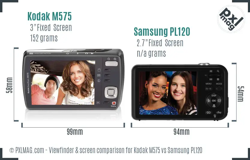 Kodak M575 vs Samsung PL120 Screen and Viewfinder comparison